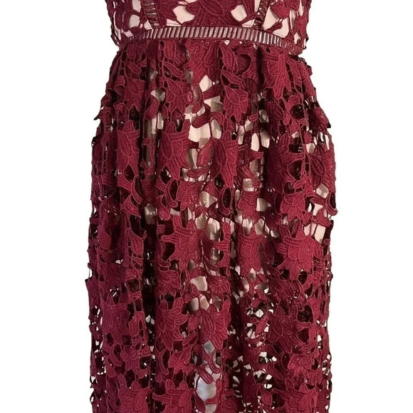Aqua Red Maroon Lace Dress XS Midi Length Spaghetti Strap V Neck Cocktail Formal - Picture 8 of 12